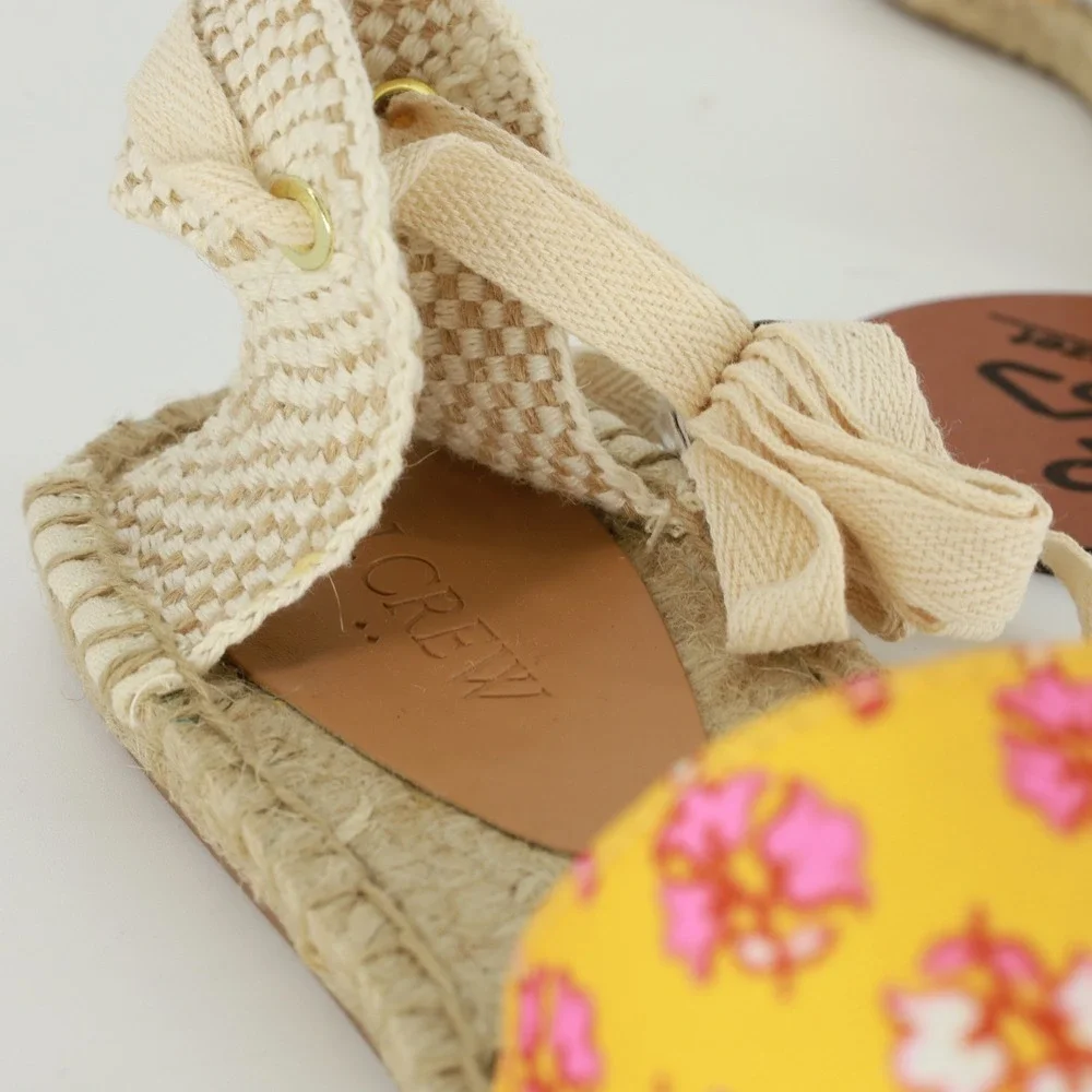 J.Crew Printed Lace-Up D'Orsay Espadrille Sandals Orange Block Size 9.5 NIB Boho